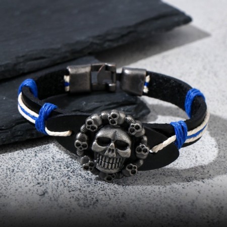 Bracelet Skin "Skull" in a circle, black-blue color with black silver, 16 cm-3