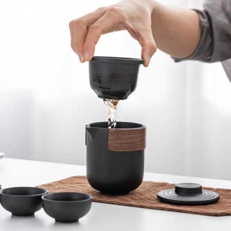 A set for a tea ceremony 6 items per 4 people: a cup 35 ml, a kettle 300 ml, black-2
