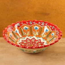Фруктовница Риштанская Керамика "Цветы", 28 см, красная