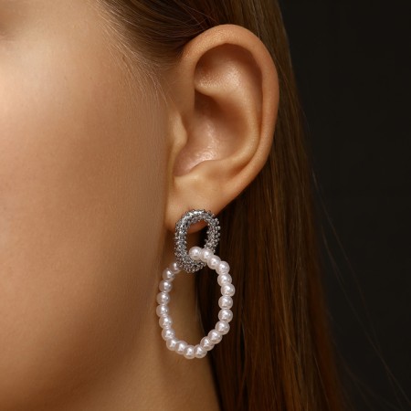 Earrings with pearls "bead" interweaving, silver color-3