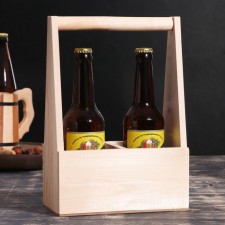 Carriage for 2 bottles with a wooden handle, 21x11.5x30.5 cm, natural