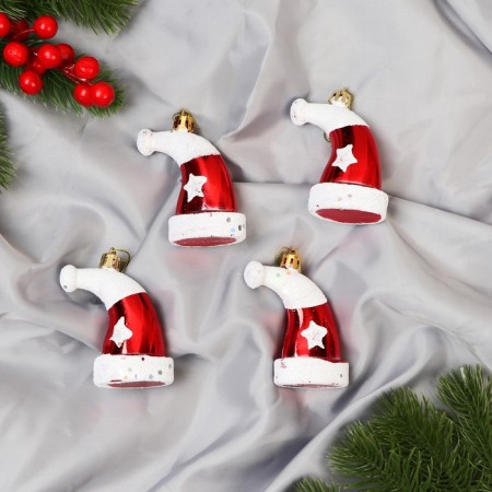 Christmas tree decoration "New Year's cap" (set 4 pcs) cm, 4x7.5 cm, red-white