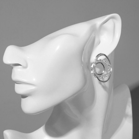 Earrings with rhinestones "Bloom" triple circle, white in silver-3