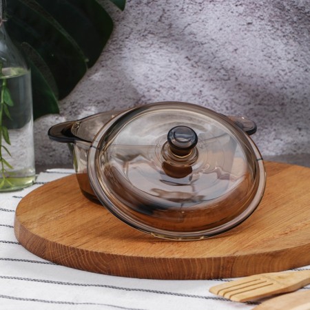 Glass loan with a “haze” lid, 1 l, brown color-1