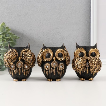 Souvenir Polystone "Owl with Dream Capers" Set 3 pcs 5.5x8.5x10 cm