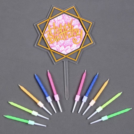 Set for decorating the cake: Topper "Happy Birthday", 1 pc., 10 candles