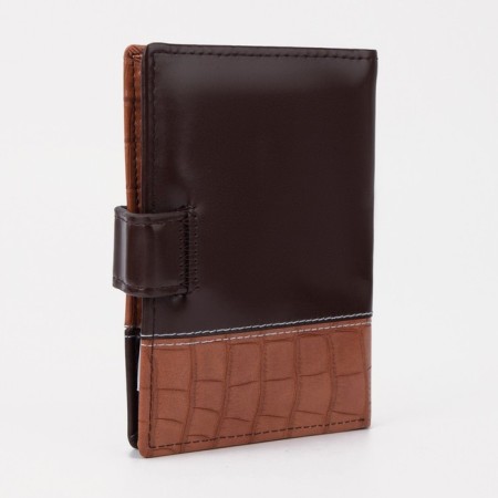 Male purse on the button, 3 in 1, for auto documents, passports, bills, pockets for cards, for coins, brown color-1