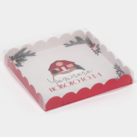 Box for confectionery with PVC lid "Hugge", 21 x 21 x 3 cm, new year-1
