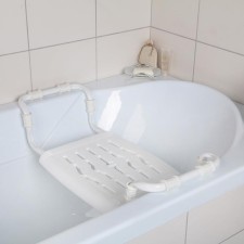 The bath seat is sliding, white color