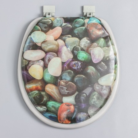 The toilet seat with a lid, Rossplast, 43 × 37 cm, soft, gray color, Mix drawing-5