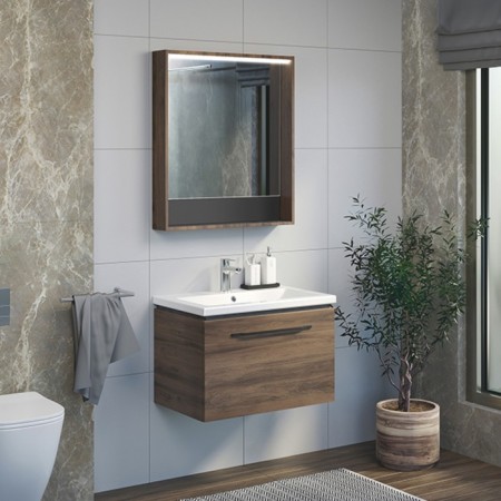 Mirror Comforty Tomari 70, with backlight, dark brown oak color-2