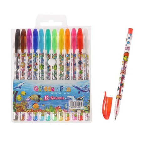 A set of gel pens, 12 colors, metallic, a body with a pattern, in a blister on a button-9