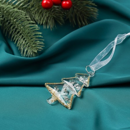 Christmas tree decoration "Transparent" (set 2 pcs) 6x4.5 cm, transparent with gold-1
