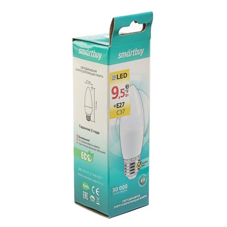 LED LED SMARTBUY, E27, C37, 9.5 W, 3000 K, warm white light-1