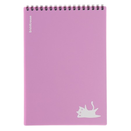 Notepad for spirals A5, 80 sheets, cell, Erichkrause "Brave Cats", plastic cover silk -screen cover, OFSET BELICT 100%, purple