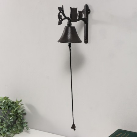 Bell souvenir cast iron "Owl with a hood on the branch" 20x10.5x17 cm-1