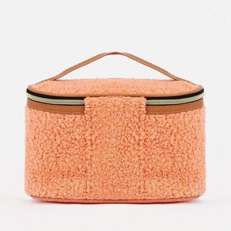 Cosmetic bag with a zipper, with a lining, peach color-1