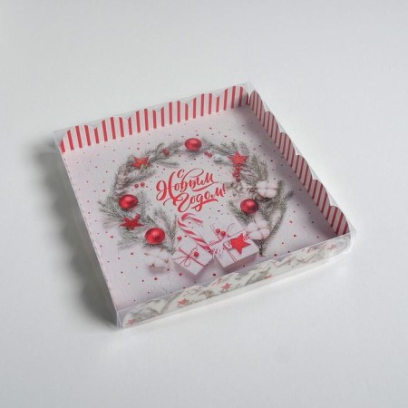 Box for confectionery products with PVC “Happy New Year!”, 21 x 21 x 3 cm, New Year-2