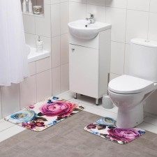 A set of mats for the bathroom and toilet of the peonies of the “peonies”, 2 pcs: 39 × 49, 50 × 80 cm, color gray color