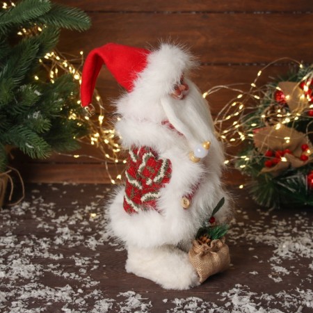 Santa Claus "in a fluffy suit, with a bag" moves, with backlight, 30x19 cm, red-1