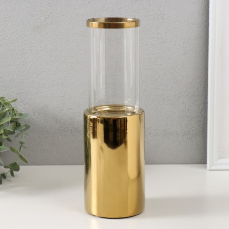 Ceramics candlestick, glass for 1 candle "chrome" d = 7.5 cm gold 9.2x9.2x29.5 cm-1
