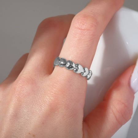 Ring "hearts" row, color silver, dimensionless-3