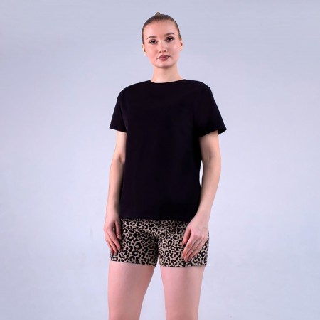 Female home set (T -shirt/shorts), black/leopard color, size 44-1