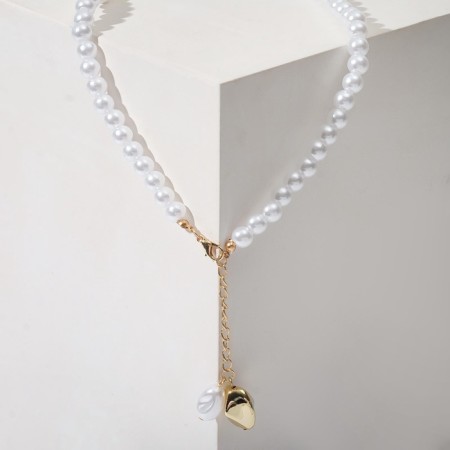 Beads "Street" with pearls, white color in gold, 45 cm-4