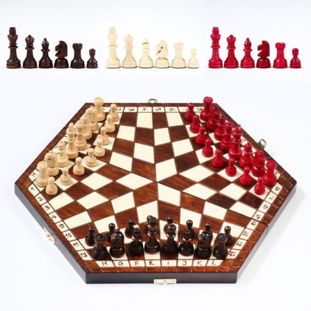 Chess Polish wooden large Madon, with three players, 35 x 35 cm, King H-6 cm-1