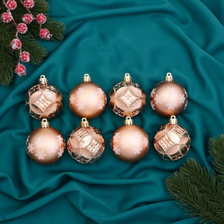 Set of balls plastic D-6 cm, 8 pcs "Isabelle" patterns, gold