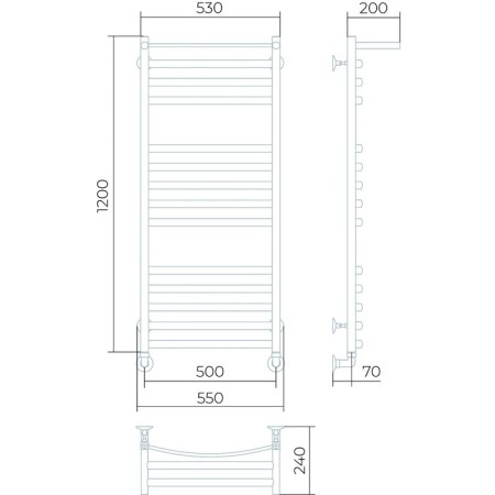 Water towels Larusso "Grand" P14, 500x1200 mm, 546 W, with a shelf, Lower Connect-2