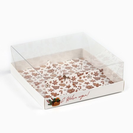 Box for Musser cakes “Happy New Year”, 17.8 x 17.8 x 6.5 cm, New Year-1