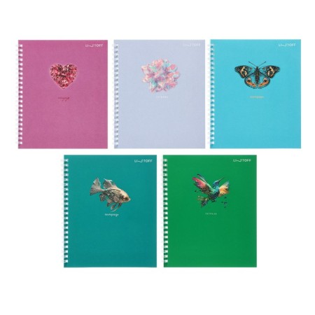 Notebook of 48 sheets in the cage on the crest "Beautiful accents", cover coated cardboard, selective varnish, sparkles, offset block, mix