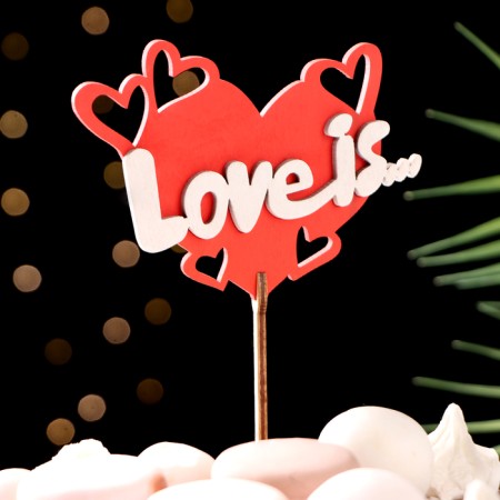 Topper "Love is", in packaging, red, 15 × 7 cm