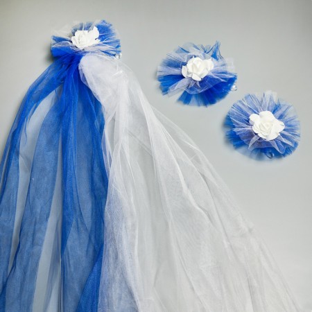 Set for the hood of the wedding car "Fat + 3 bows" Blue-2