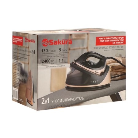 Sakura SA-3065CBK steam generator, 2400 watts, keras. sole, 1.1 l, 130g/min, black-gold-13