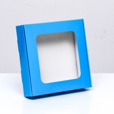 Self -charged box with a blue window, 13 x 13 x 3 cm