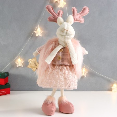 Interior doll "Deer in a pink outfit with an asterisk" 26x19x52 cm-1