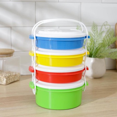 Set of containers Plastos "Tuprenza", 4 pcs: 3 pcs - 600 ml, 1 pc - 1 l, color mix-11