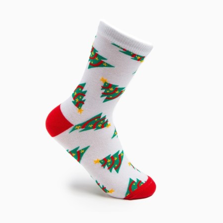 Women's socks "Christmas tree", white color, size 23-25