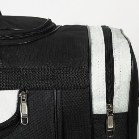 Road bag, 3 parts on zippers, external pocket, long belt, black color-2