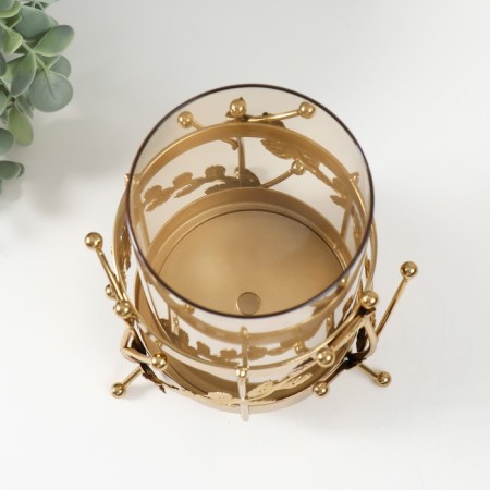 Summary Metal, glass for 1 candle "branches with balls" d = 10 cm gold 14x17 cm-4