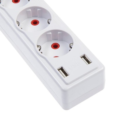 Extension cord Luazon Lighting, 3 sockets, 2 m, 10 A, 2200W, 2x0.75 mm2, 2xUSB, with excavation, b-3