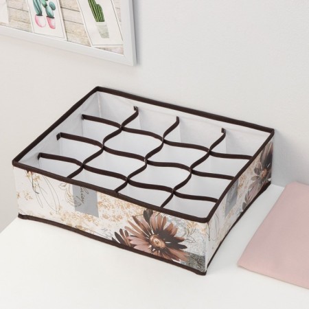 Organizer for storing Astra’s linen, 16 cells, 36 × 28 × 12 cm, brown color, inner wall mix-8