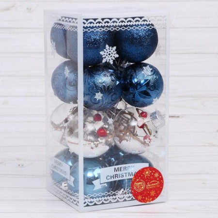 Set of balls plastic D-6 cm, 16 pcs "winter" blue-1