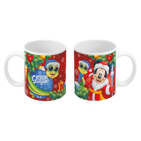 Ceramic mug. Symbol of the year 2025. Snake, 320 ml, Mickey Mouse-1