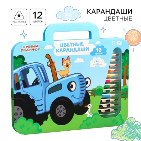Colored pencils, 12 colors, trihedral, blue tractor-10