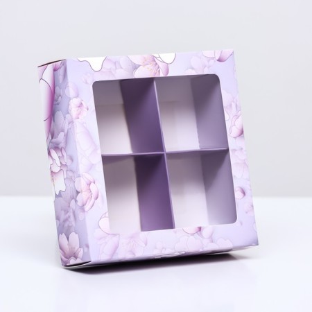 Box for 4 sweets, "inspiration" 12.6 x 12.6 x 3.5 cm. Confectionery packaging
