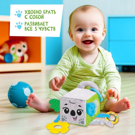 Developing toy "Cube: Koala", with a tear, rustles and rings-1
