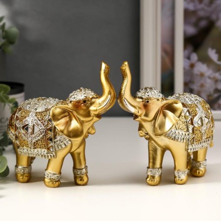 Souvenir Polystone "Golden Elephant in the Mirror Popone" 13.5x14x6 cm mix